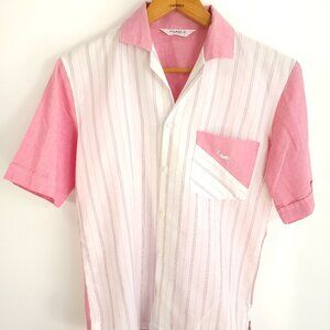 Vtg Phase II Shirt Men’s Small Pink White Stripe Short Sleeve Button Front